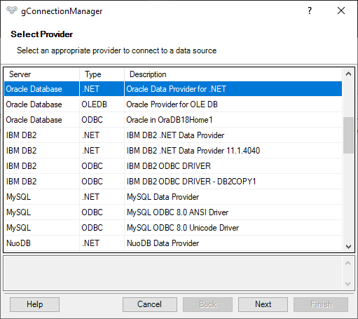 Подключение к базе данных Oracle - выбор поставщика данных
