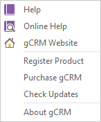 Меню вкладки CRM - Справка