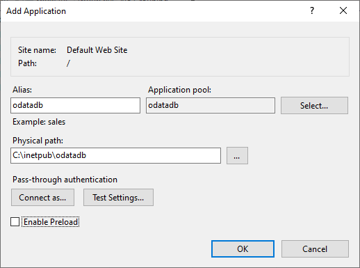 ODataDB Installation on Windows - Creating Application